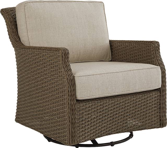 Ridgecrest Brown Outdoor Swivel Club Chair With Pebble Cushions - Thumbnail - Image 1