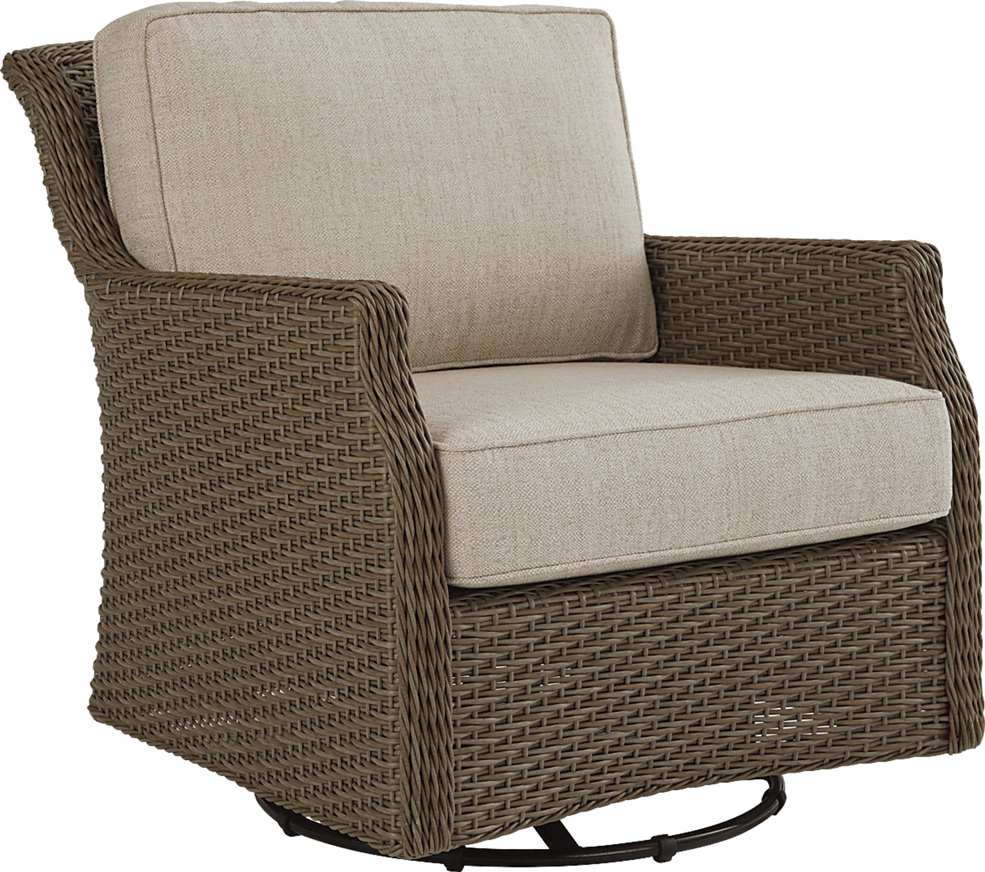 Ridgecrest Brown Outdoor Swivel Club Chair With Pebble Cushions - Image 1