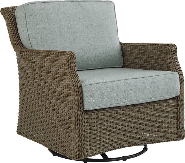 Ridgecrest Brown Outdoor Swivel Club Chair with Seafoam Cushions - Thumbnail - Image 1