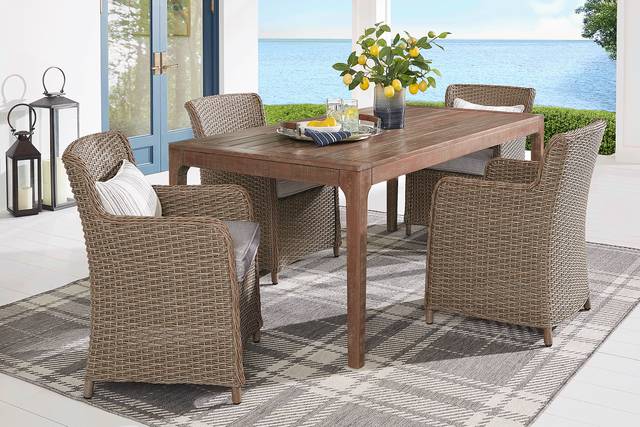 Ridgecrest Natural 5 Pc Rectangle Outdoor Dining Set With Slate Cushions - Thumbnail - Image 1