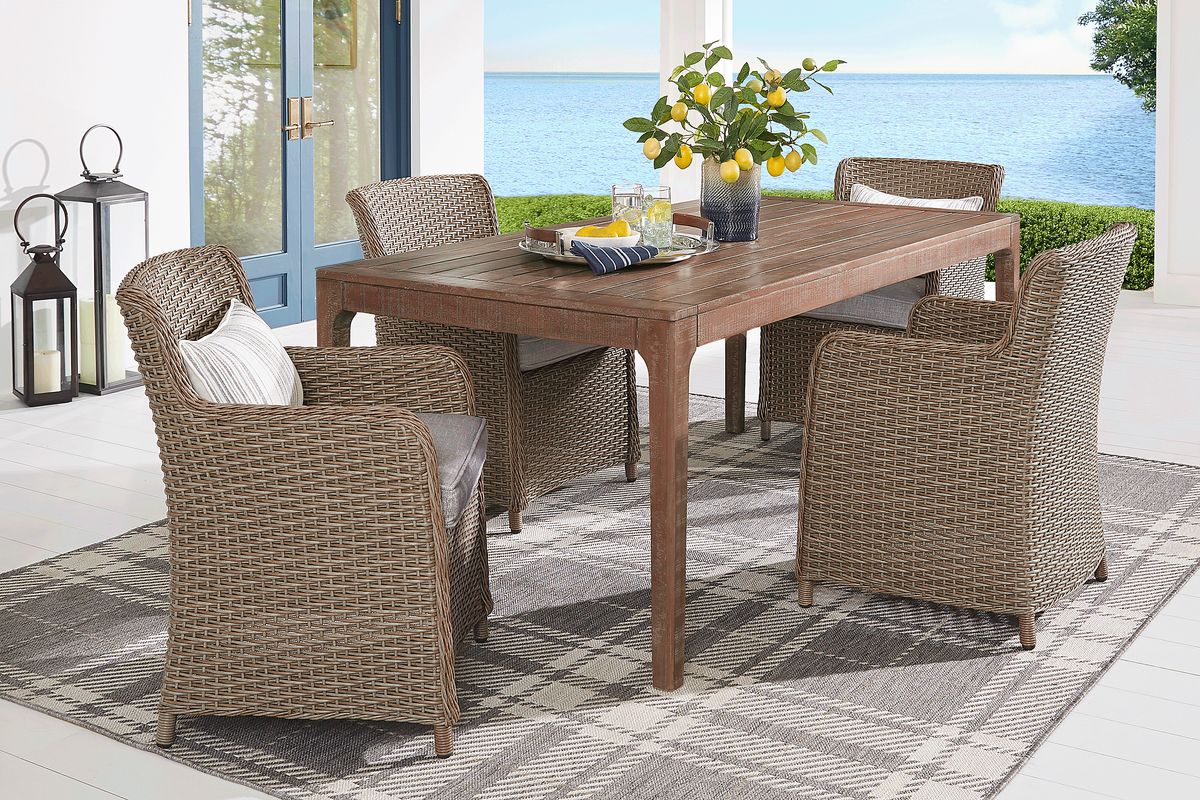 Ridgecrest 5 Pc Natural Light Wood Slate Gray Outdoor Dining Set With