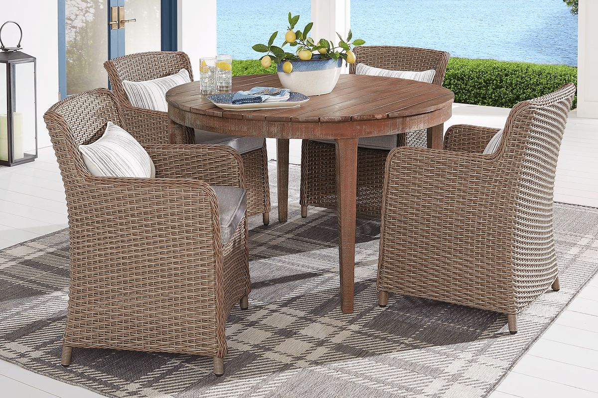 Ridgecrest 5 Pc Natural Light Wood Slate Gray Outdoor Dining Set With
