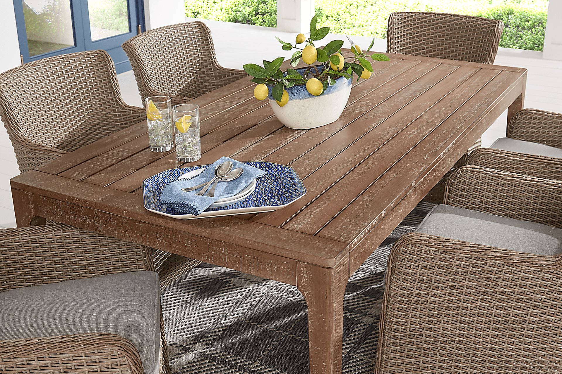 Ridgecrest Natural 5 Pc Rectangle Outdoor Dining Set With Pebble Cushions - Image 3