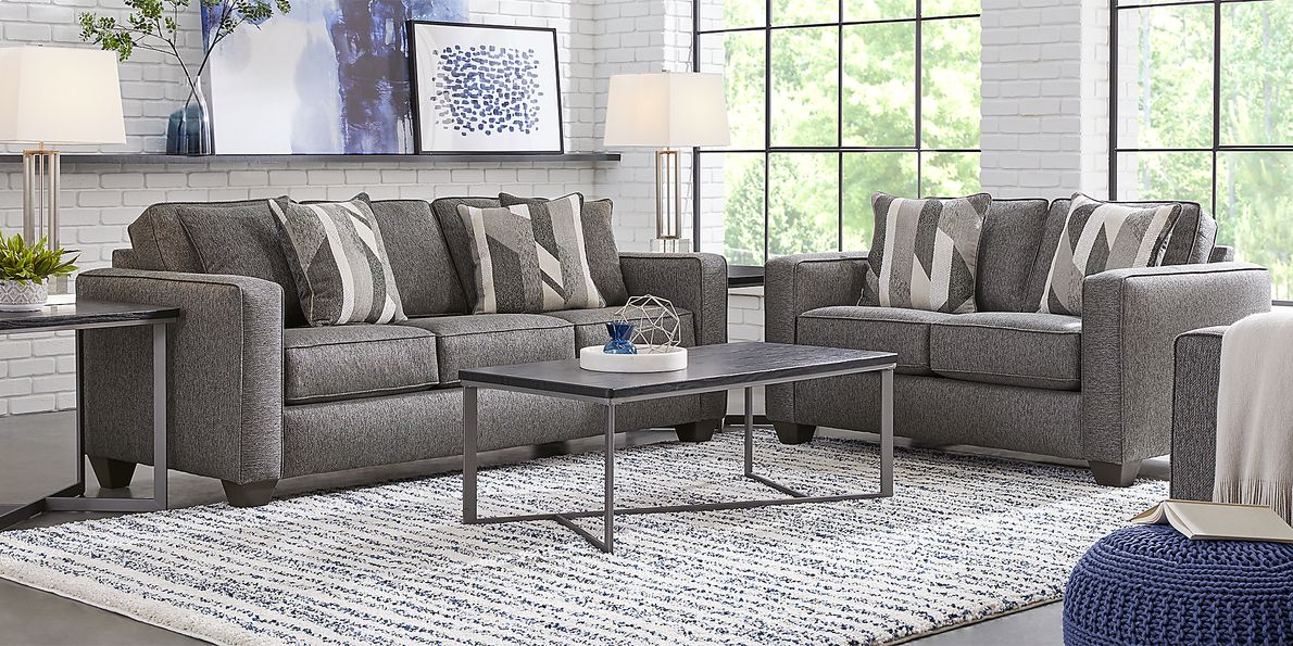 Ridgewater 2 Pc Graphite Gray Polyester Fabric Living Room Set With ...