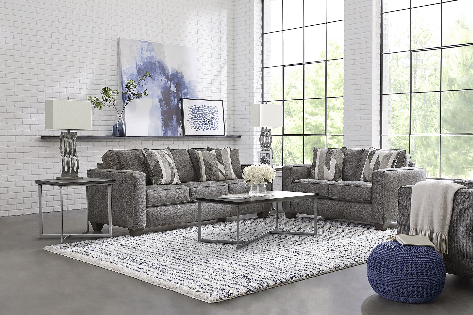 Ridgewater Graphite 7 Pc Living Room with Gel Foam Sleeper Sofa - Image 1
