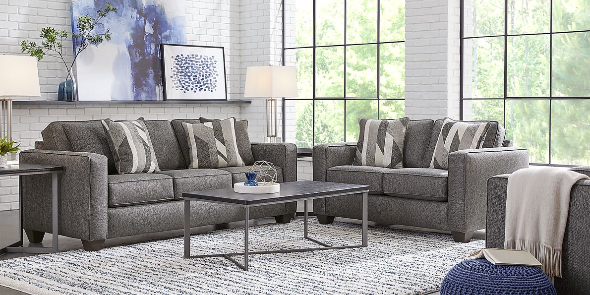 Ridgewater 7 Pc Graphite Gray Textured Living Room Set With Sofa ...