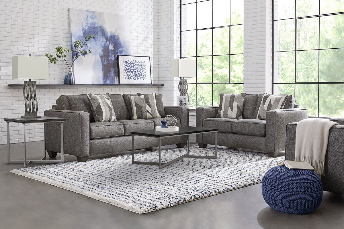 Ridgewater 8 Pc Graphite Gray Textured Living Room Set With Sofa ...