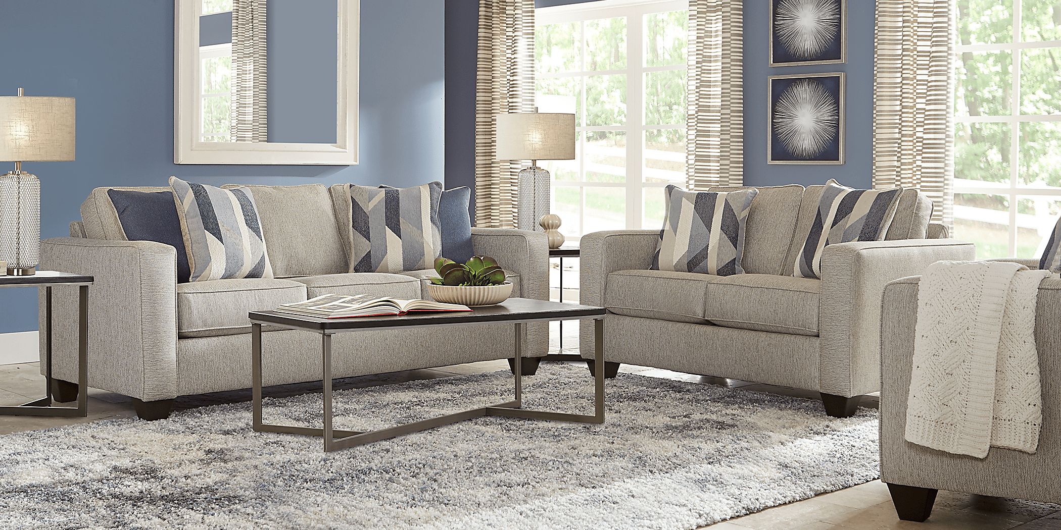 Ridgewater 2 Pc Light Gray Textured Living Room Set With Sofa, Loveseat