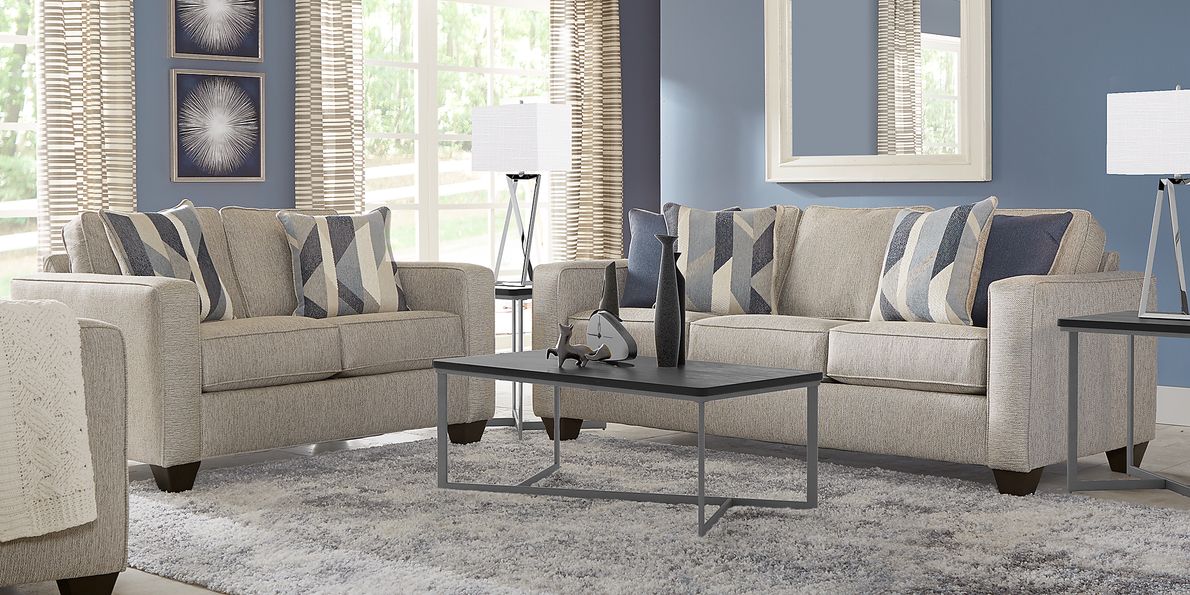 Ridgewater 7 Pc Light Gray Textured Sleeper Living Room Set Rooms To Go