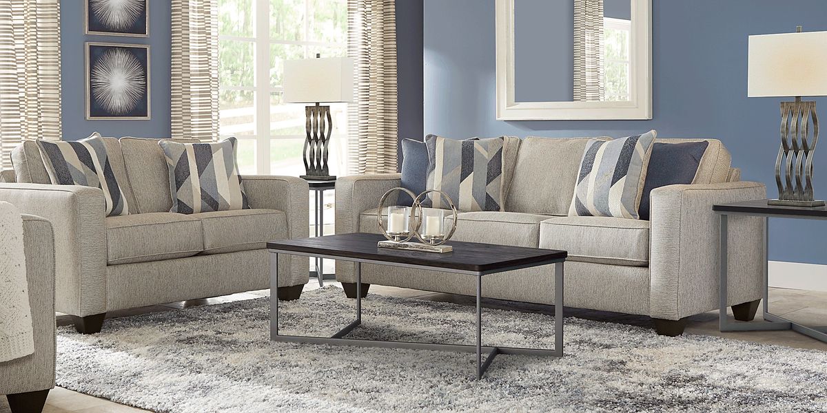 Ridgewater 7 Pc Light Gray Textured Living Room Set - Rooms To Go