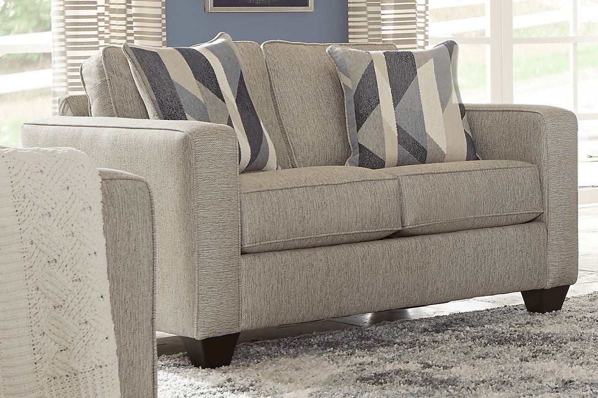 Ridgewater 7 Pc Light Gray Textured Living Room Set With Sofa, Loveseat
