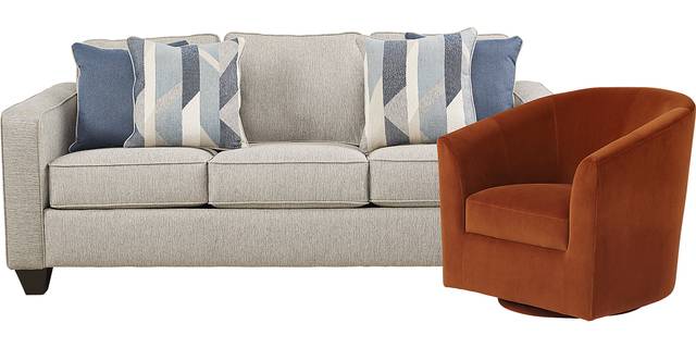 Ridgewater Light Gray Sofa with Rust Accent Chair - Thumbnail - Image 1