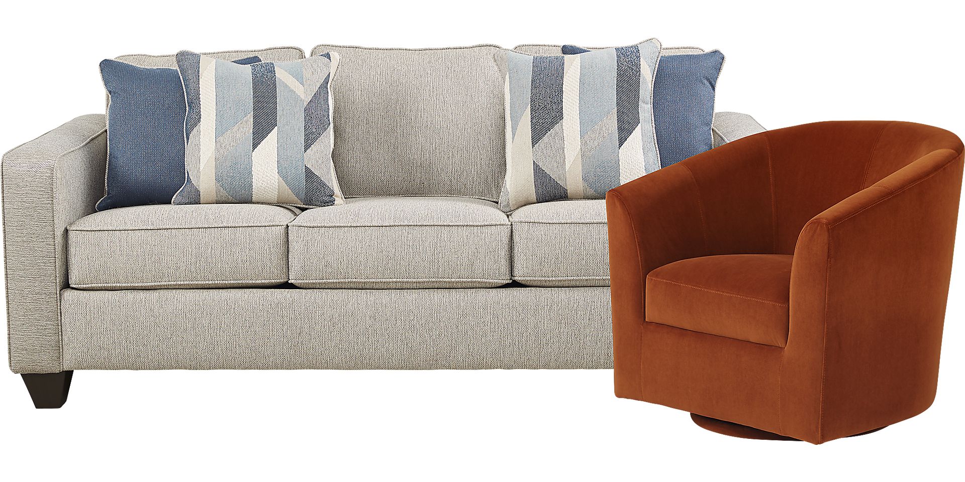 Ridgewater Light Gray Sofa with Rust Accent Chair - Image 1