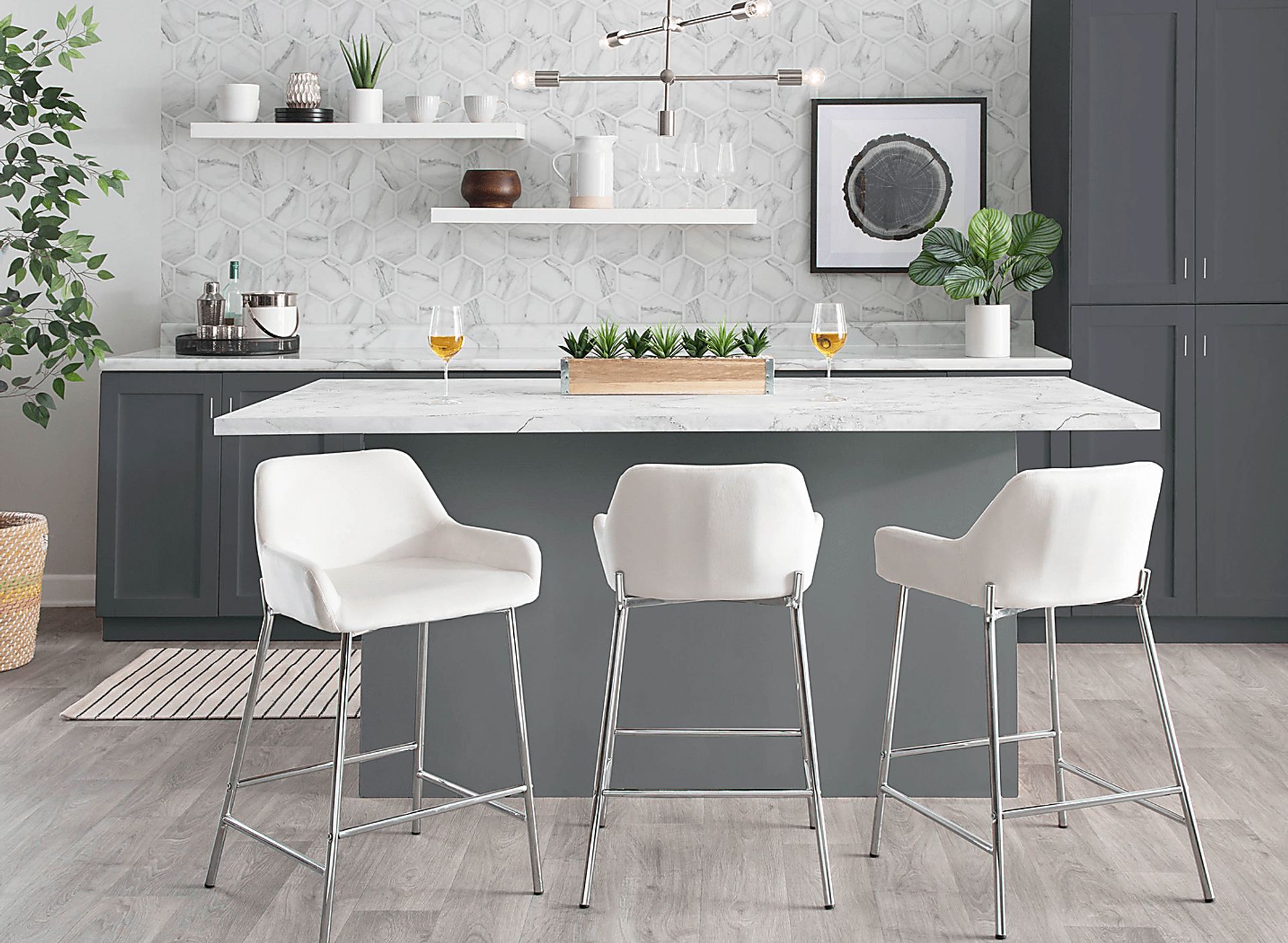 Rimcrest III White Velvet Counter Height Stool Set of 2 - Image 8