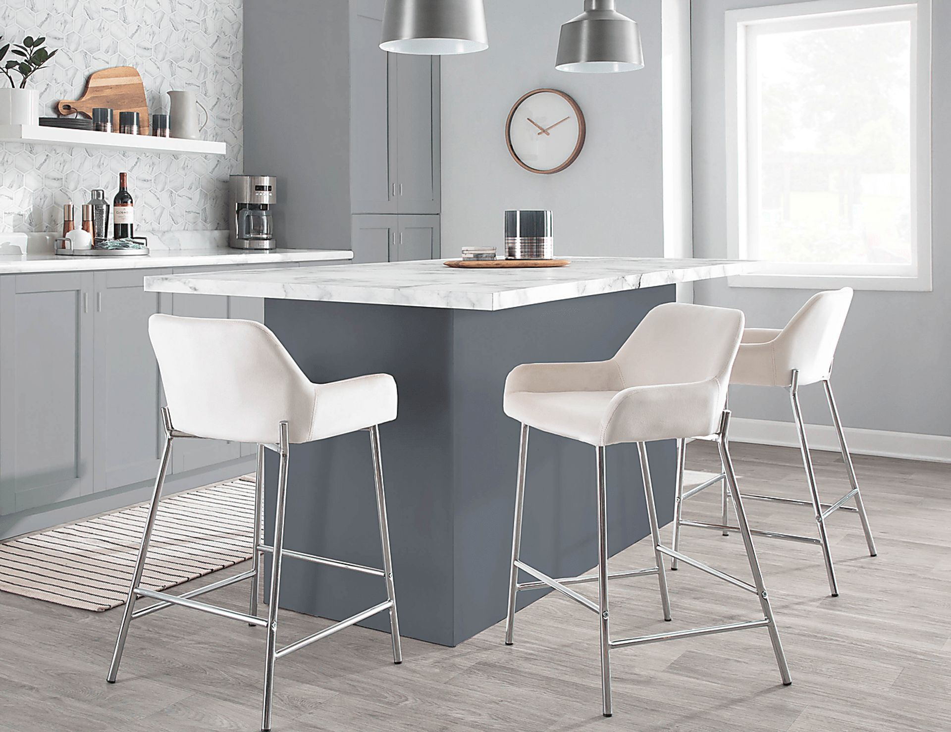 Rimcrest III White Velvet Counter Height Stool Set of 2 - Image 9