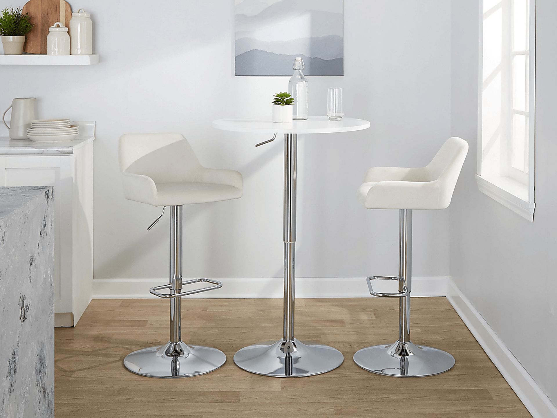 Rimcrest IX White Velvet Adjustable Swivel Barstool, Set of 2 - Image 3
