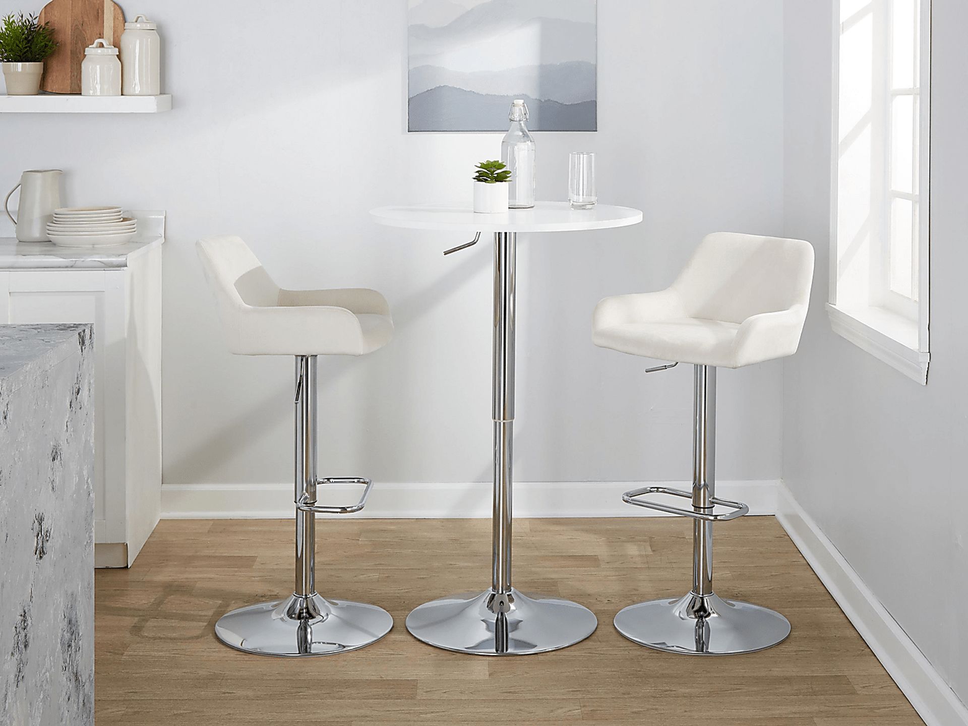 Rimcrest IX White Velvet Adjustable Swivel Barstool, Set of 2 - Image 4