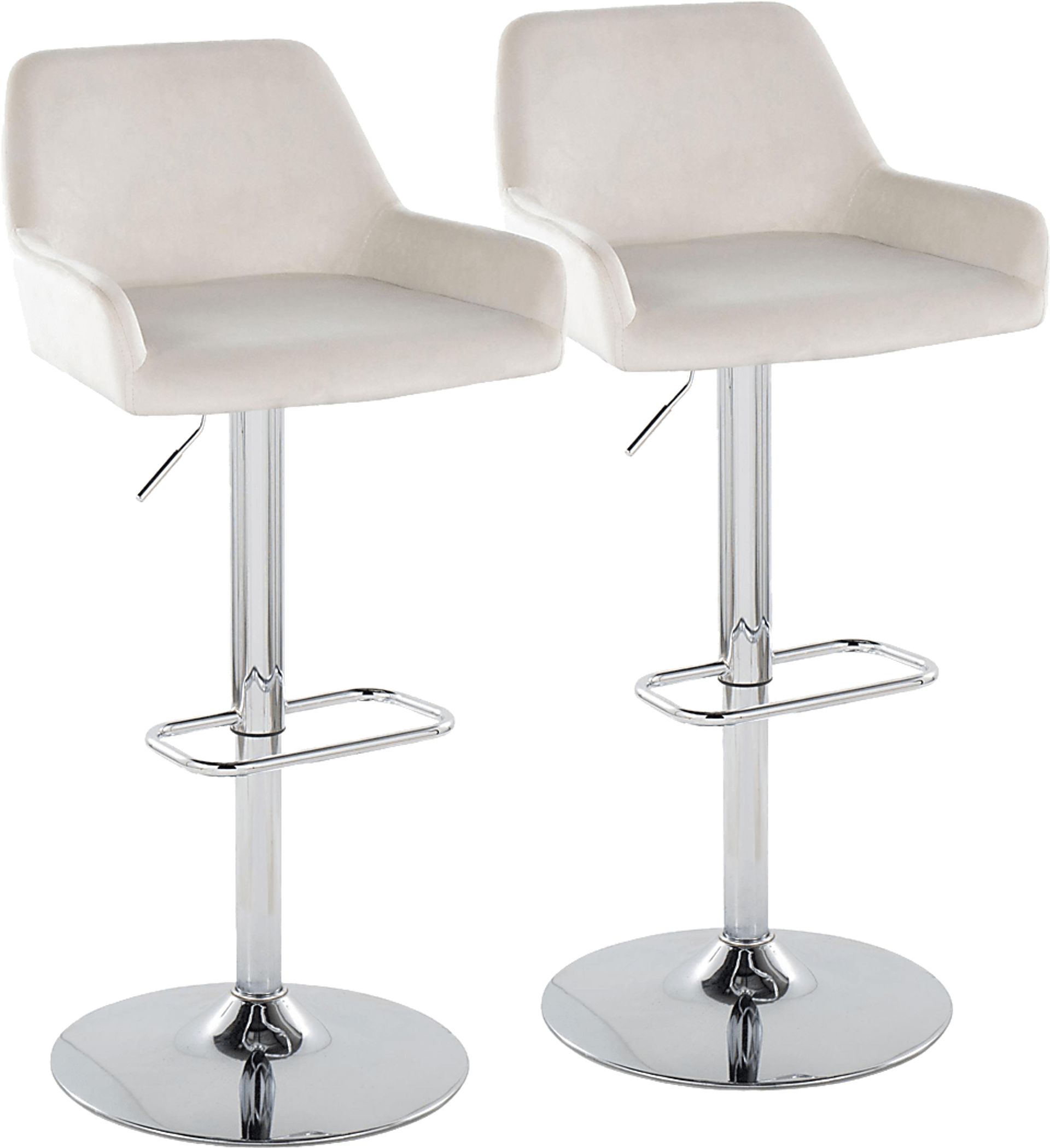 Rimcrest IX White Velvet Adjustable Swivel Barstool, Set of 2 - Image 1