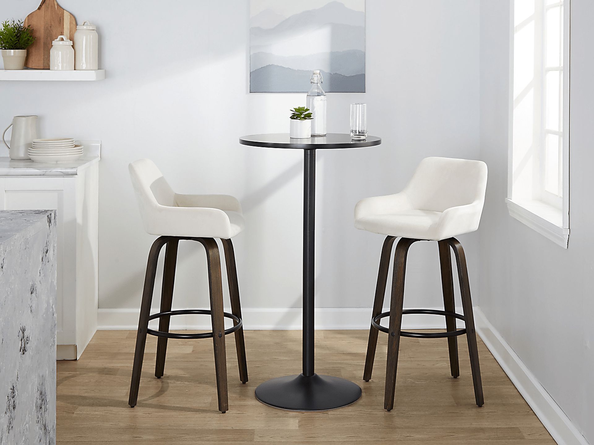 Rimcrest VII White Velvet Swivel Barstool, Set of 2 - Image 2