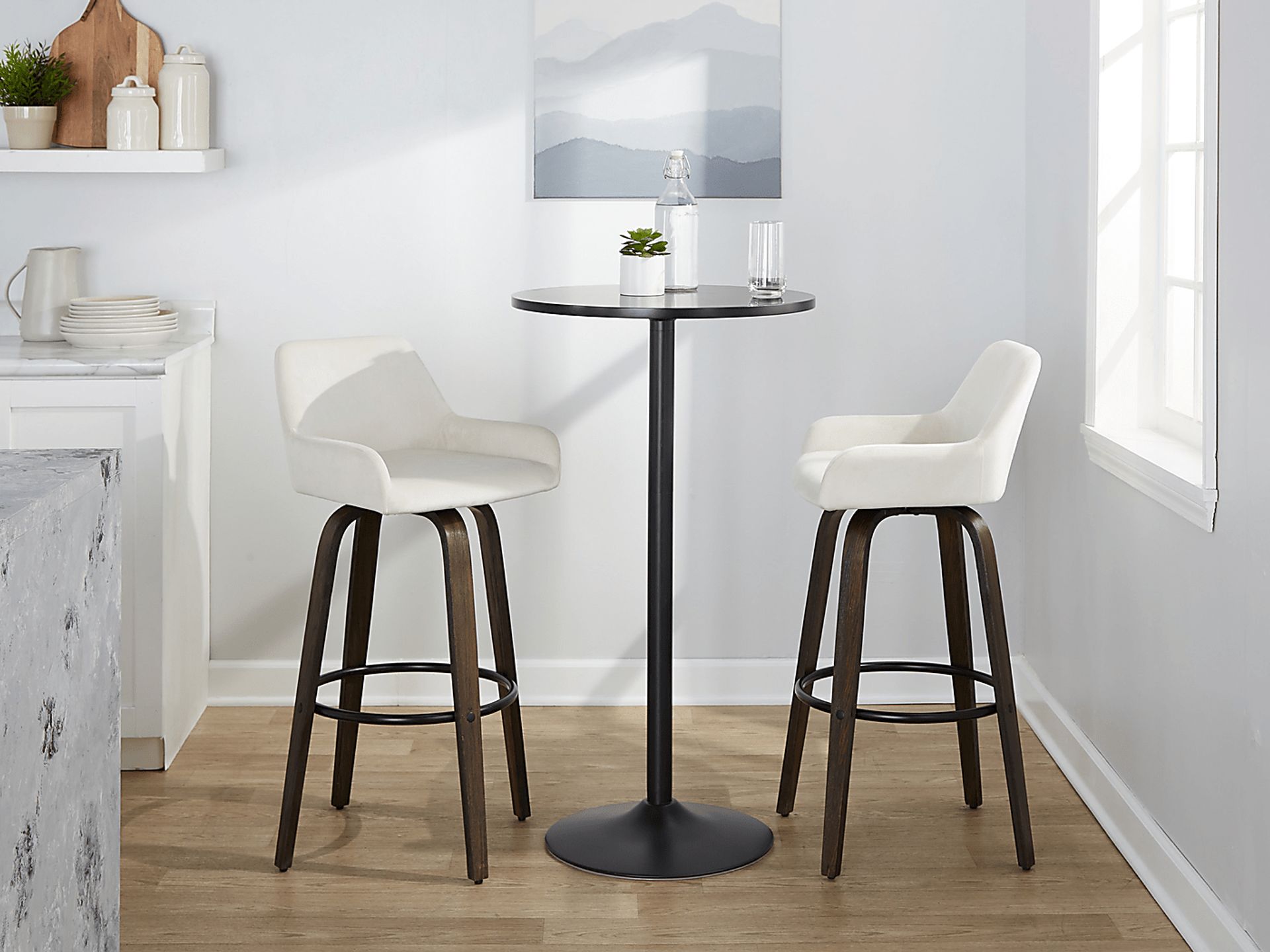 Rimcrest VII White Velvet Swivel Barstool, Set of 2 - Image 3