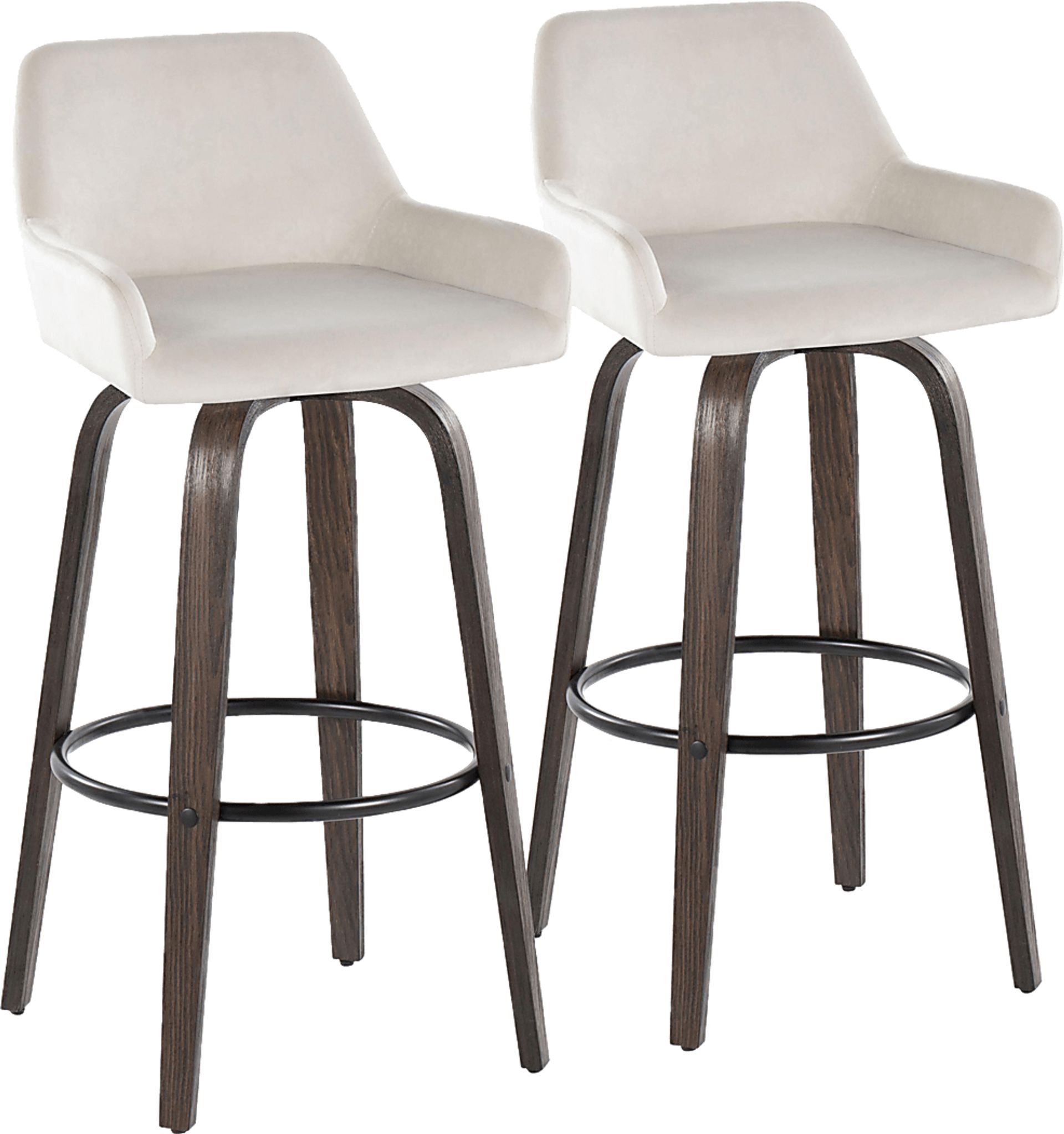 Rimcrest VII White Velvet Swivel Barstool, Set of 2 - Image 1