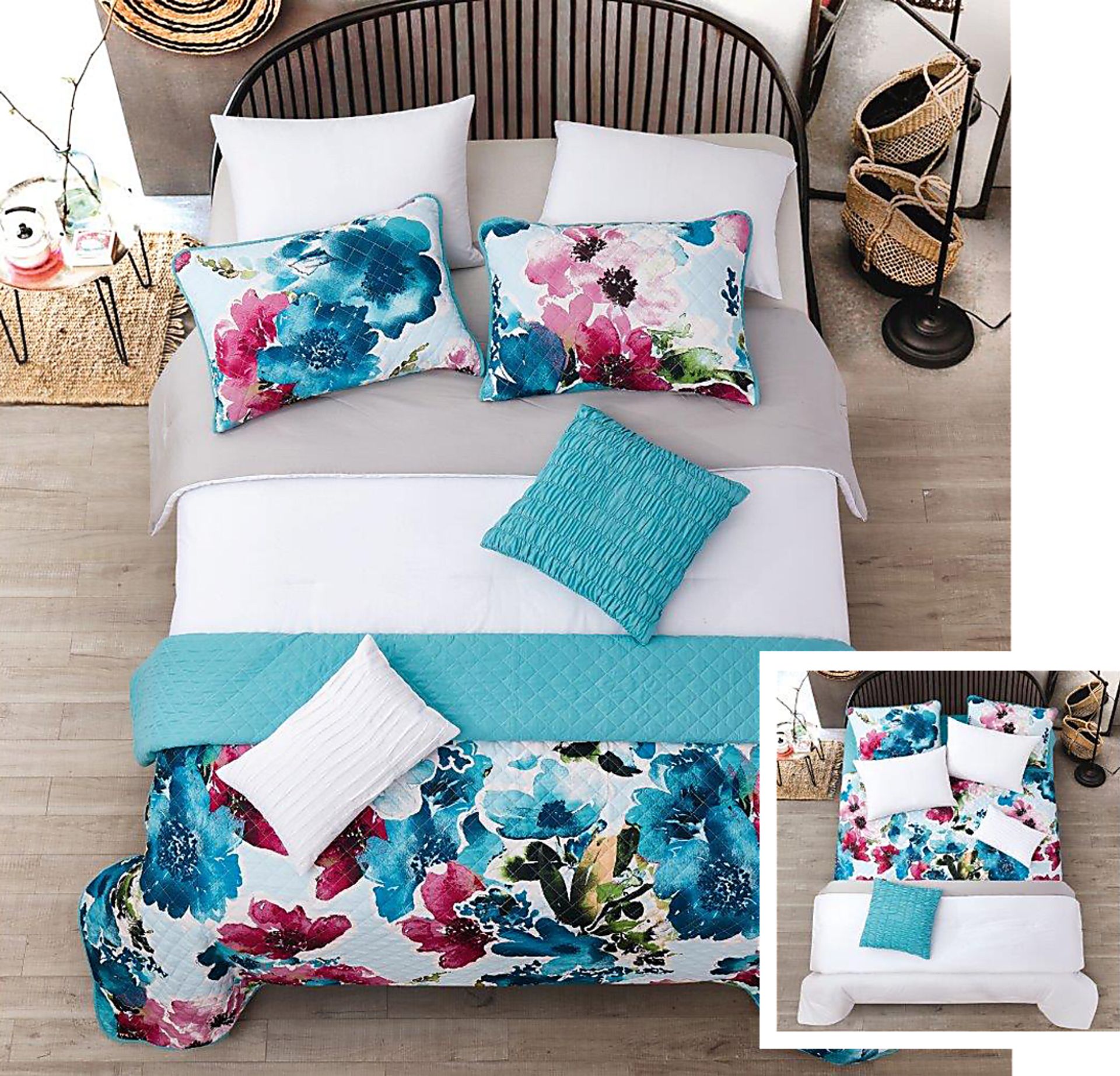 Rimna Teal 8 Pc Queen Comforter Set - Image 1