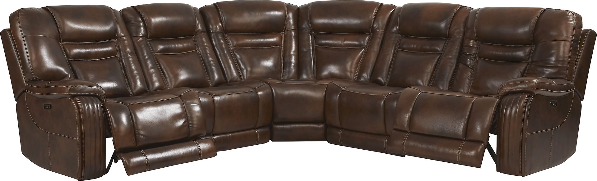 Rio Montana Brown Leather 5 Pc Dual Power Reclining Sectional - Image 4