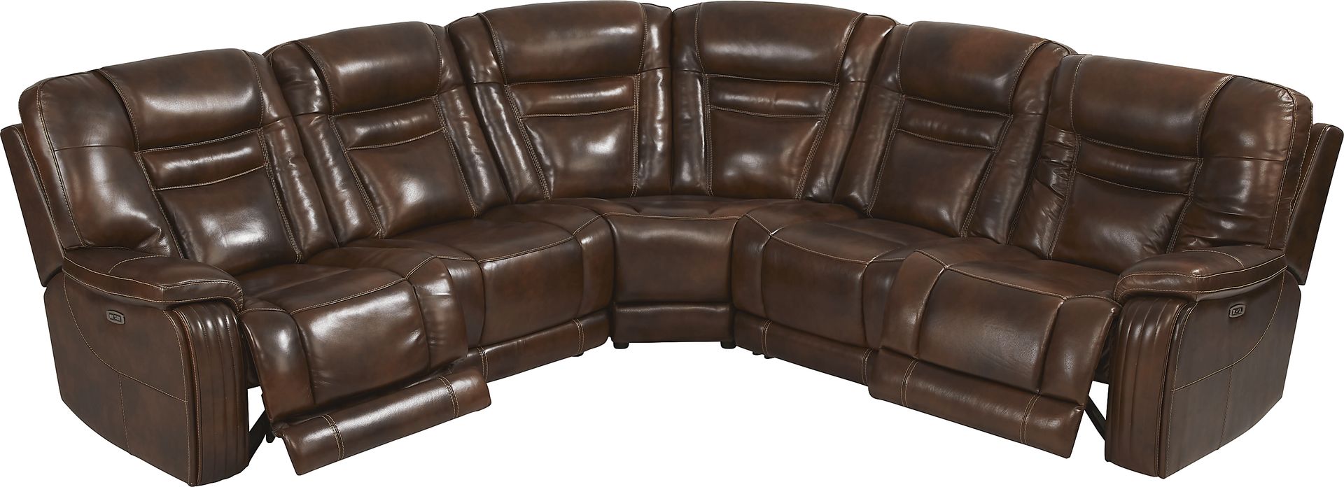 Rio Montana Brown Leather 5 Pc Dual Power Reclining Sectional - Image 5