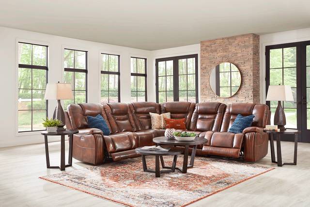 Rio Montana Brown Leather 5 Pc Dual Power Reclining Sectional - Thumbnail - Image 2