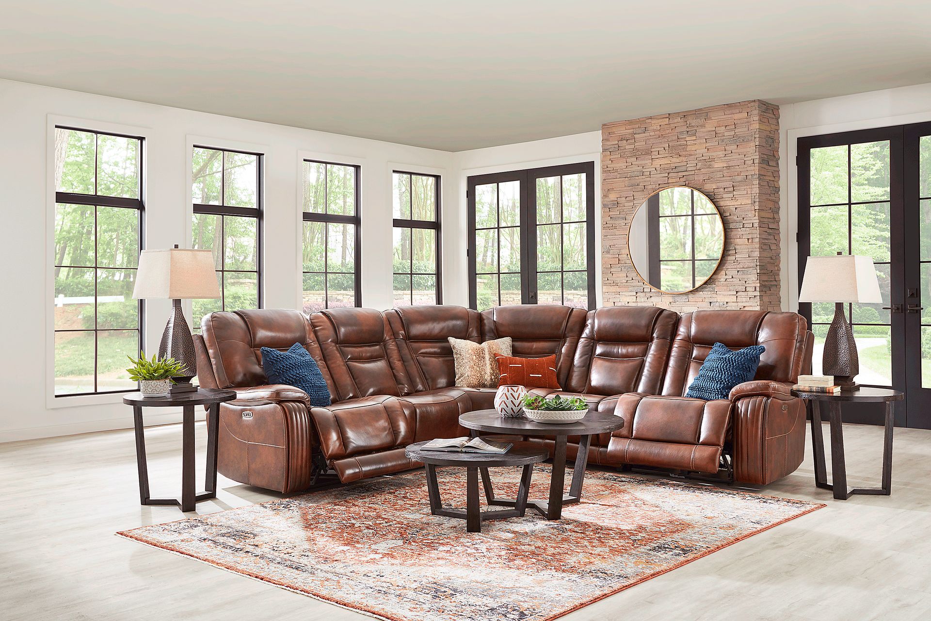 Rio Montana Brown Leather 5 Pc Dual Power Reclining Sectional - Image 2