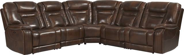 Rio Montana Brown Leather 5 Pc Dual Power Reclining Sectional - Thumbnail - Image 1