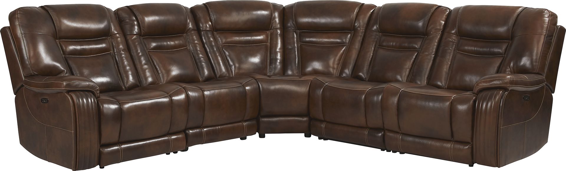 Rio Montana Brown Leather 5 Pc Dual Power Reclining Sectional - Image 1