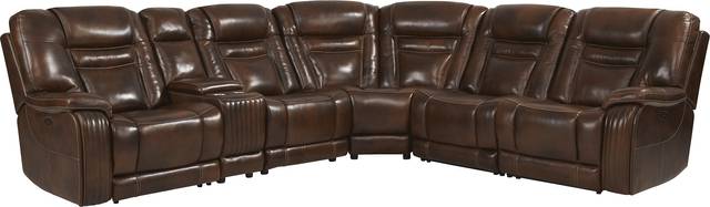 Rio Montana Brown Leather 6 Pc Dual Power Reclining Sectional - Thumbnail - Image 1