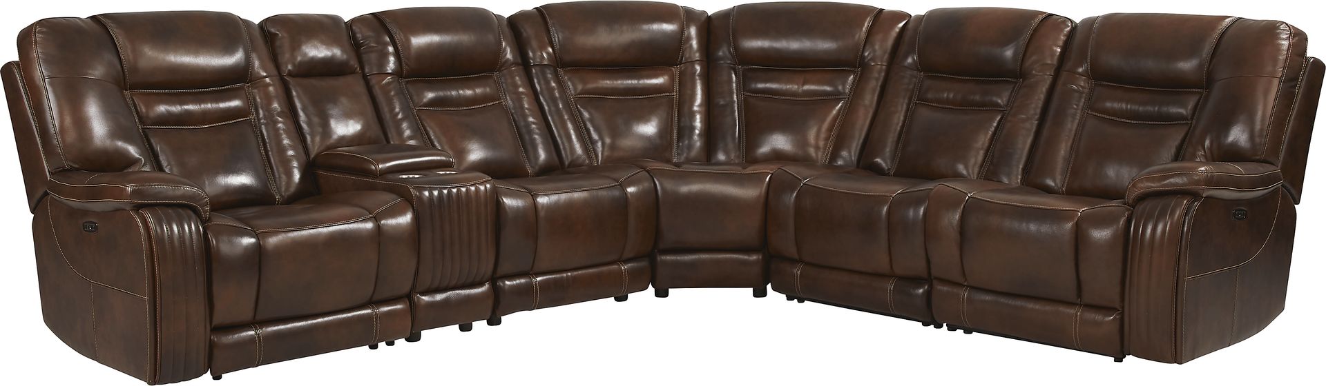Rio Montana Brown Leather 6 Pc Dual Power Reclining Sectional - Image 1