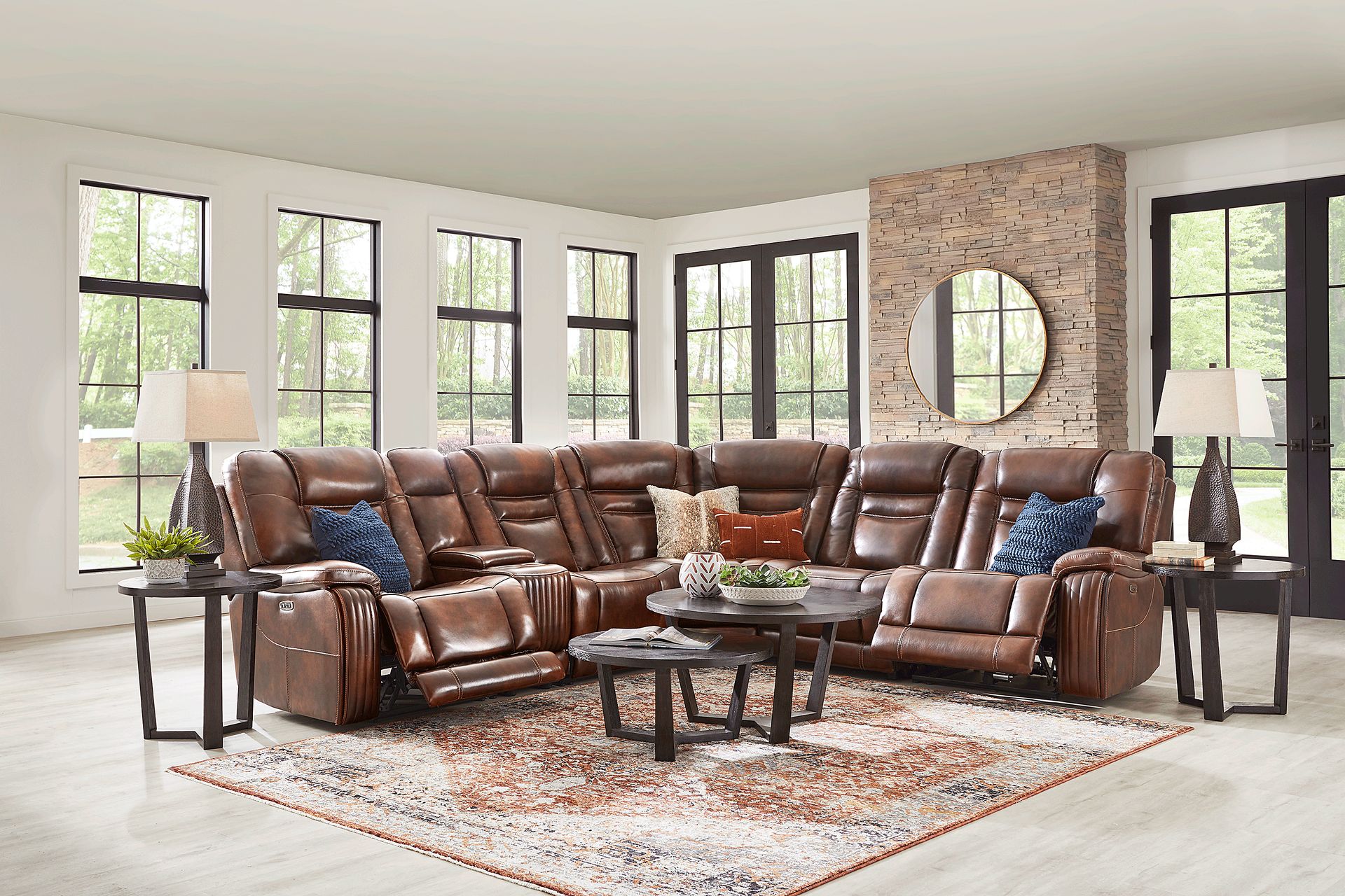 Rio Montana Brown Leather 9 Pc Dual Power Reclining Sectional Living Room - Image 1