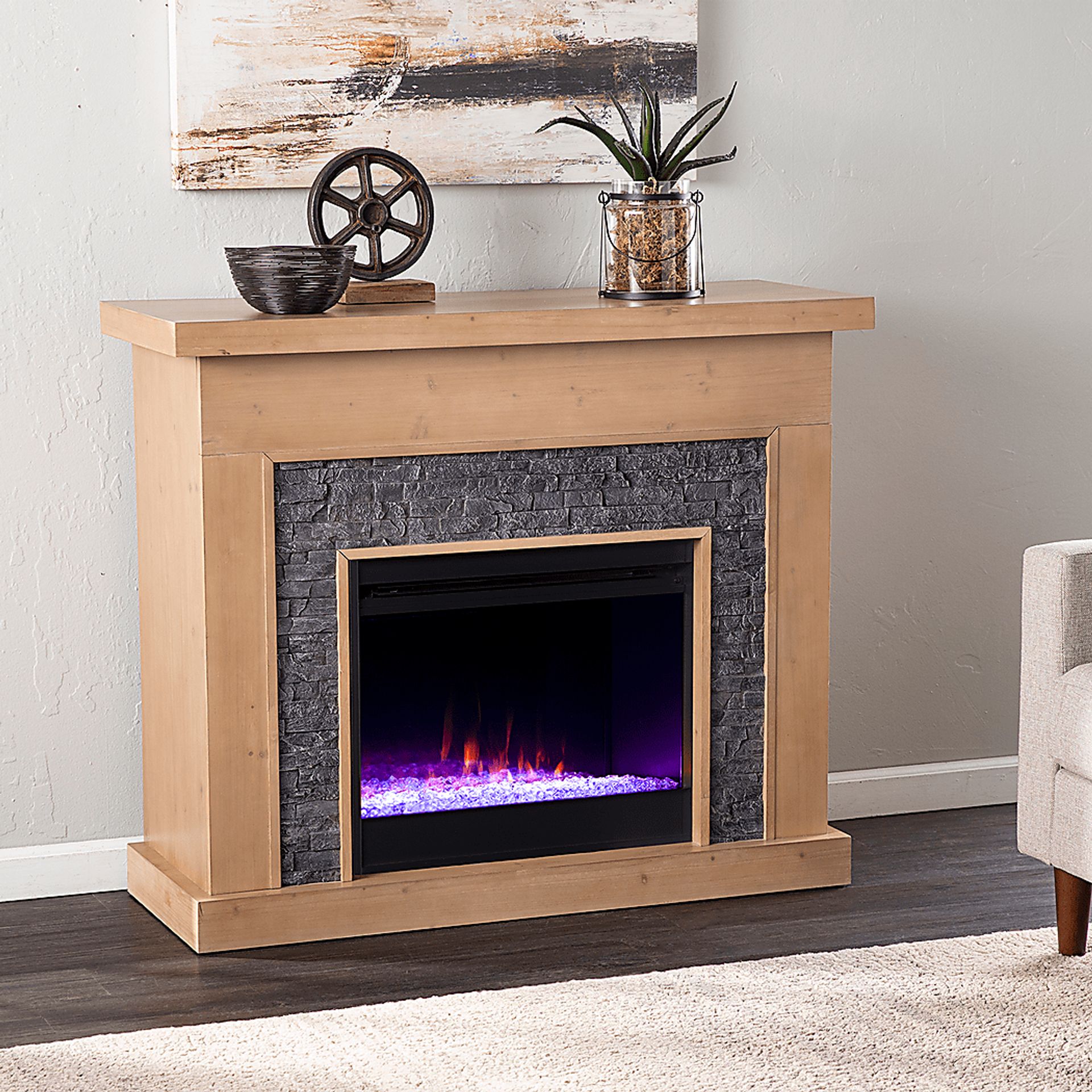 Rische Natural 45 in. Console with Electric Color-Changing Fireplace - Image 7