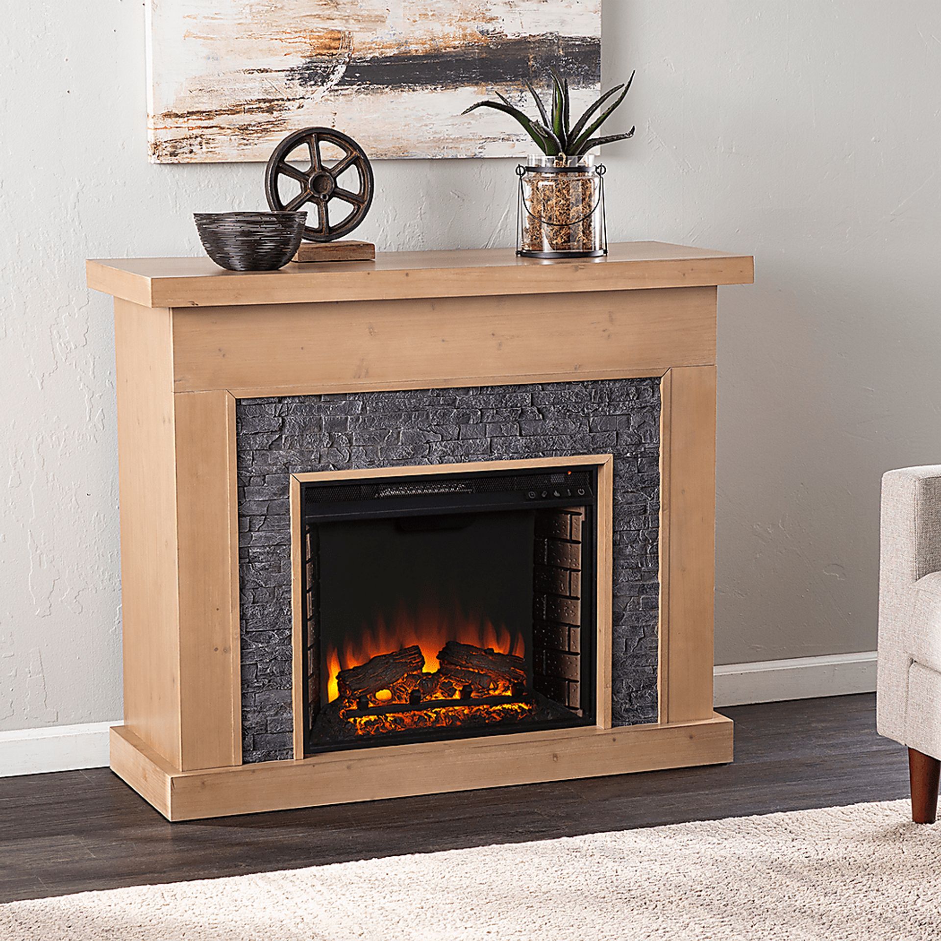 Rische Natural 45 in. Console with Electric Fireplace - Image 7