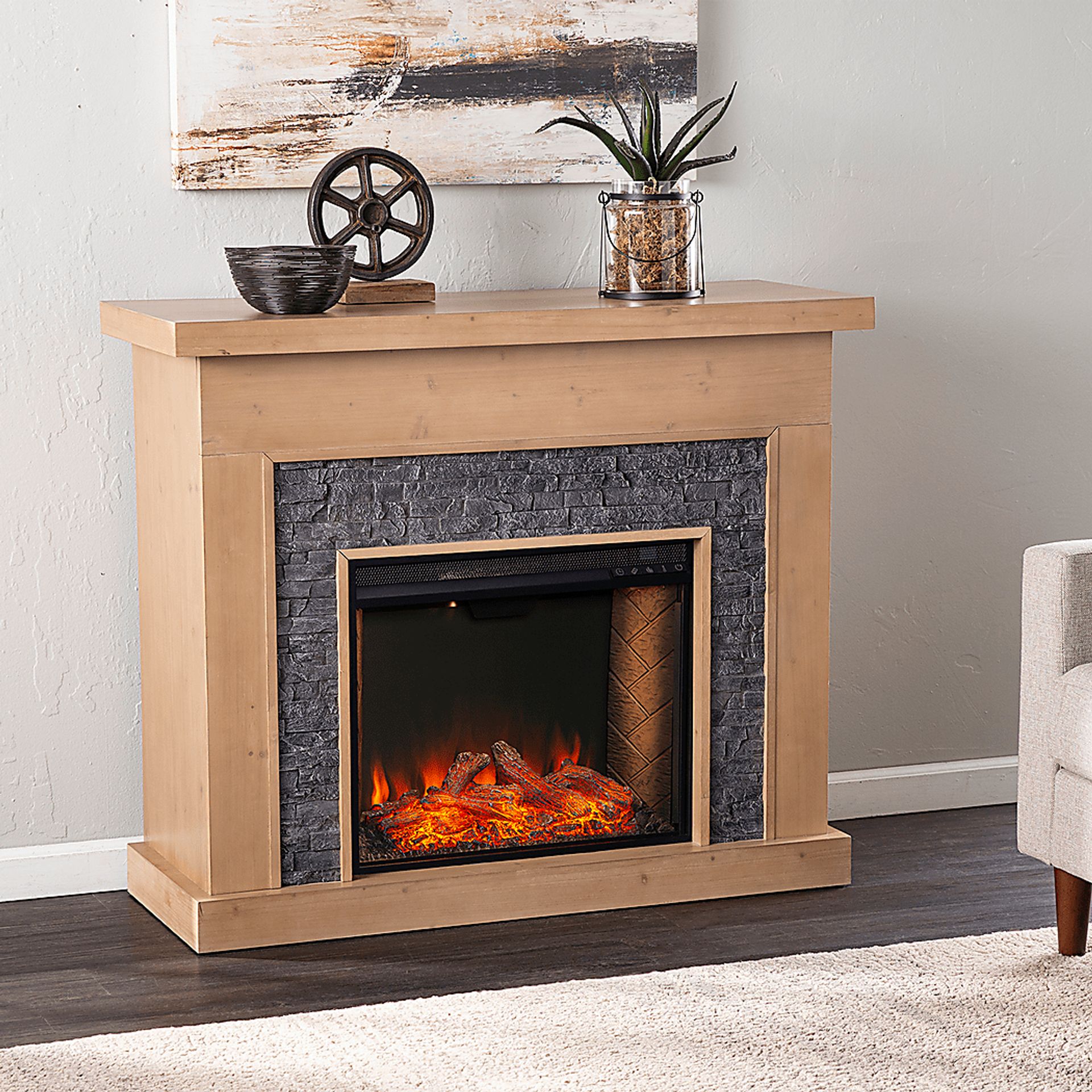 Rische Natural 45 in. Console with Electric Smart Fireplace - Image 7