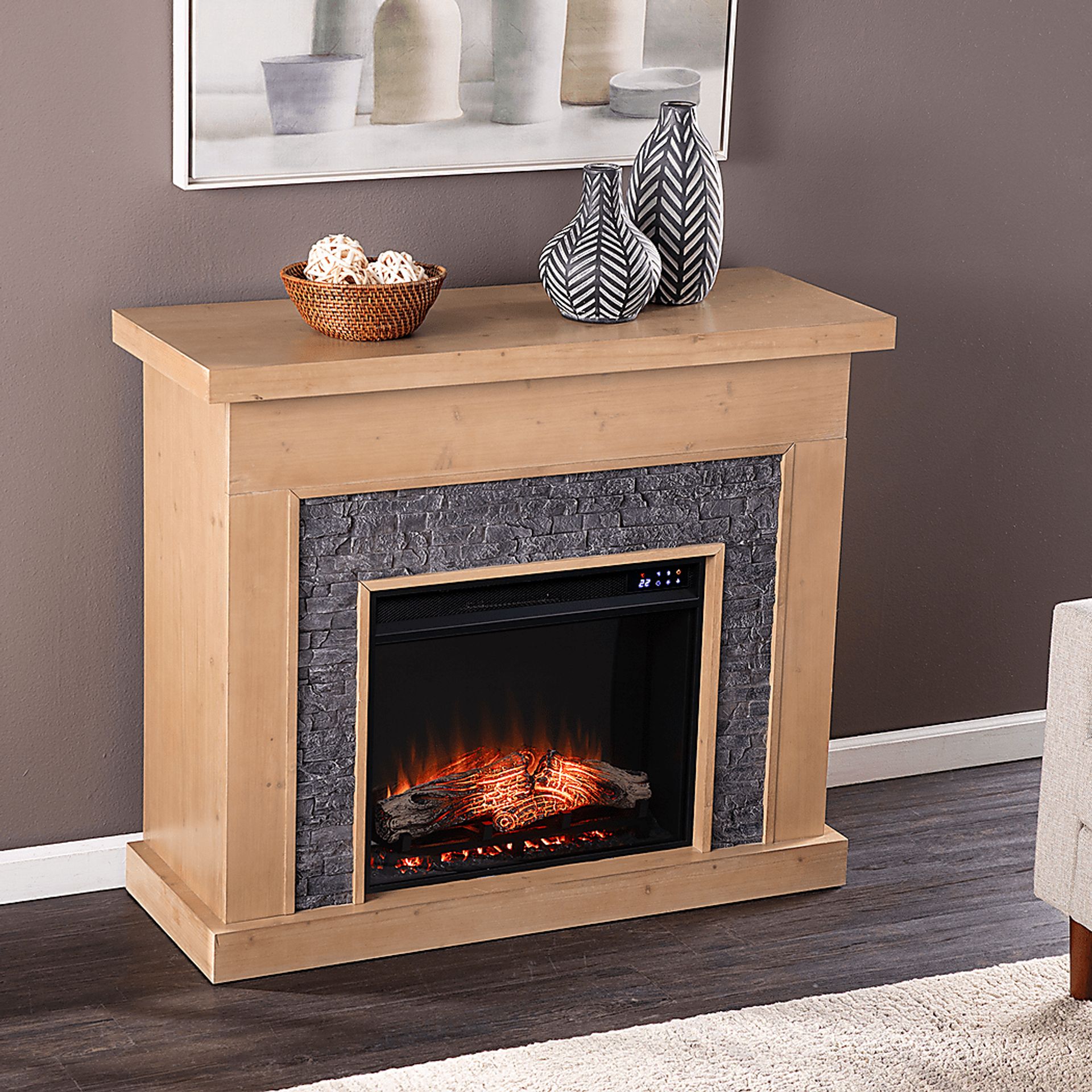Rische Natural 45 in. Console with Electric Touch Screen Fireplace - Image 8