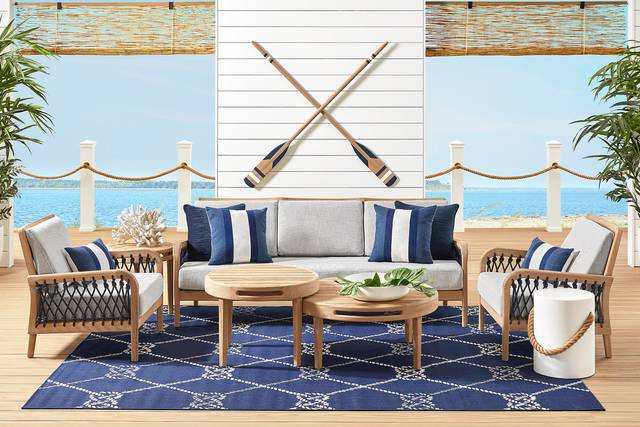Riva Blonde 5 Pc Outdoor Seating Set with Dove Cushions - Thumbnail - Image 1
