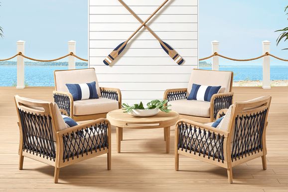 Riva Blonde 5 Pc Outdoor Chat Set with Flax Cushions