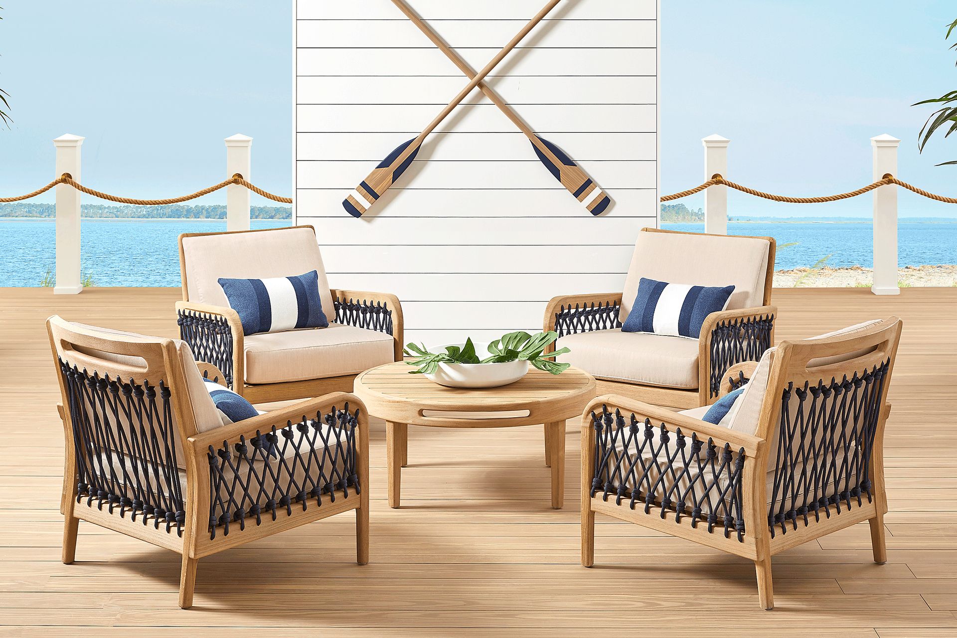 Riva Blonde 5 Pc Outdoor Chat Set with Flax Cushions - Image 1