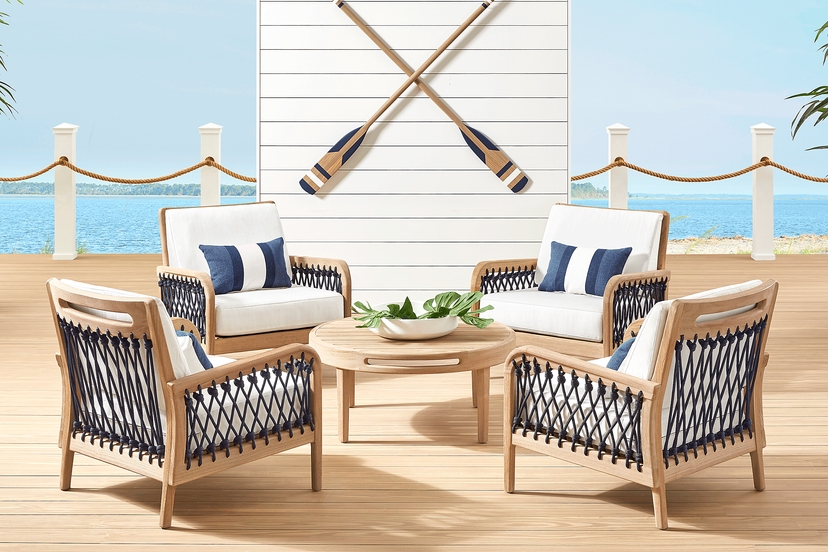 Riva Blonde 5 Pc Outdoor Chat Set with White Cushions
