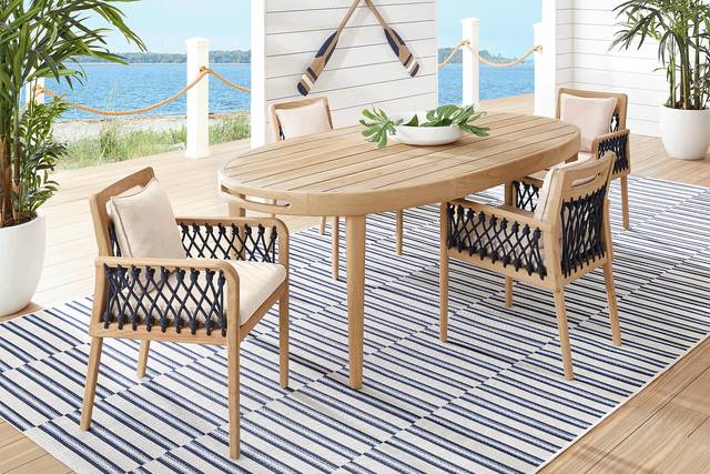 Riva Blonde 5 Pc Oval Outdoor Dining Set with Flax Cushions - Thumbnail - Image 1