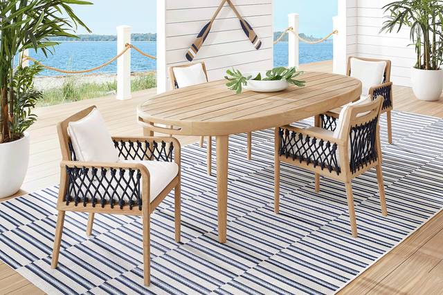 Riva Blonde 5 Pc Oval Outdoor Dining Set with White Cushions - Thumbnail - Image 1