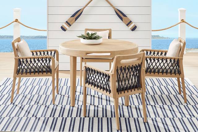 Riva Blonde 5 Pc Round Outdoor Dining Set with Flax Cushions - Thumbnail - Image 1