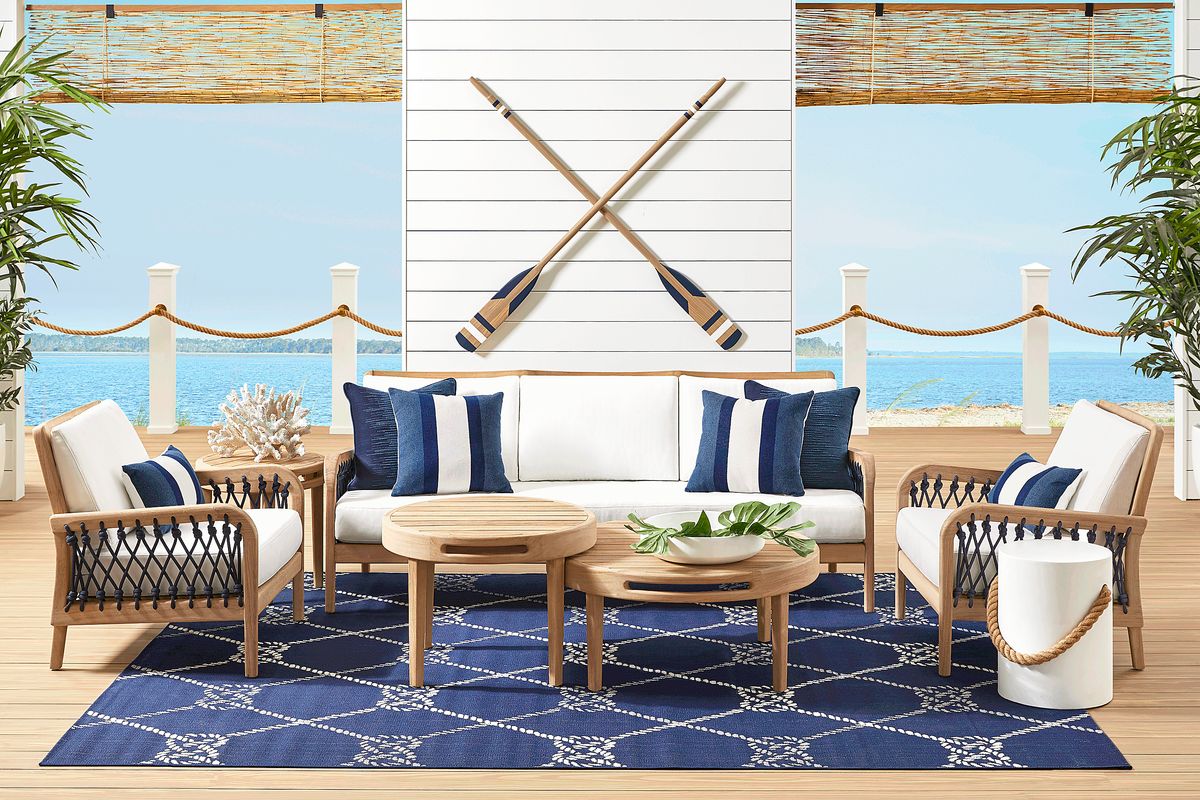 Riva Blonde Outdoor Ottoman with White Cushion