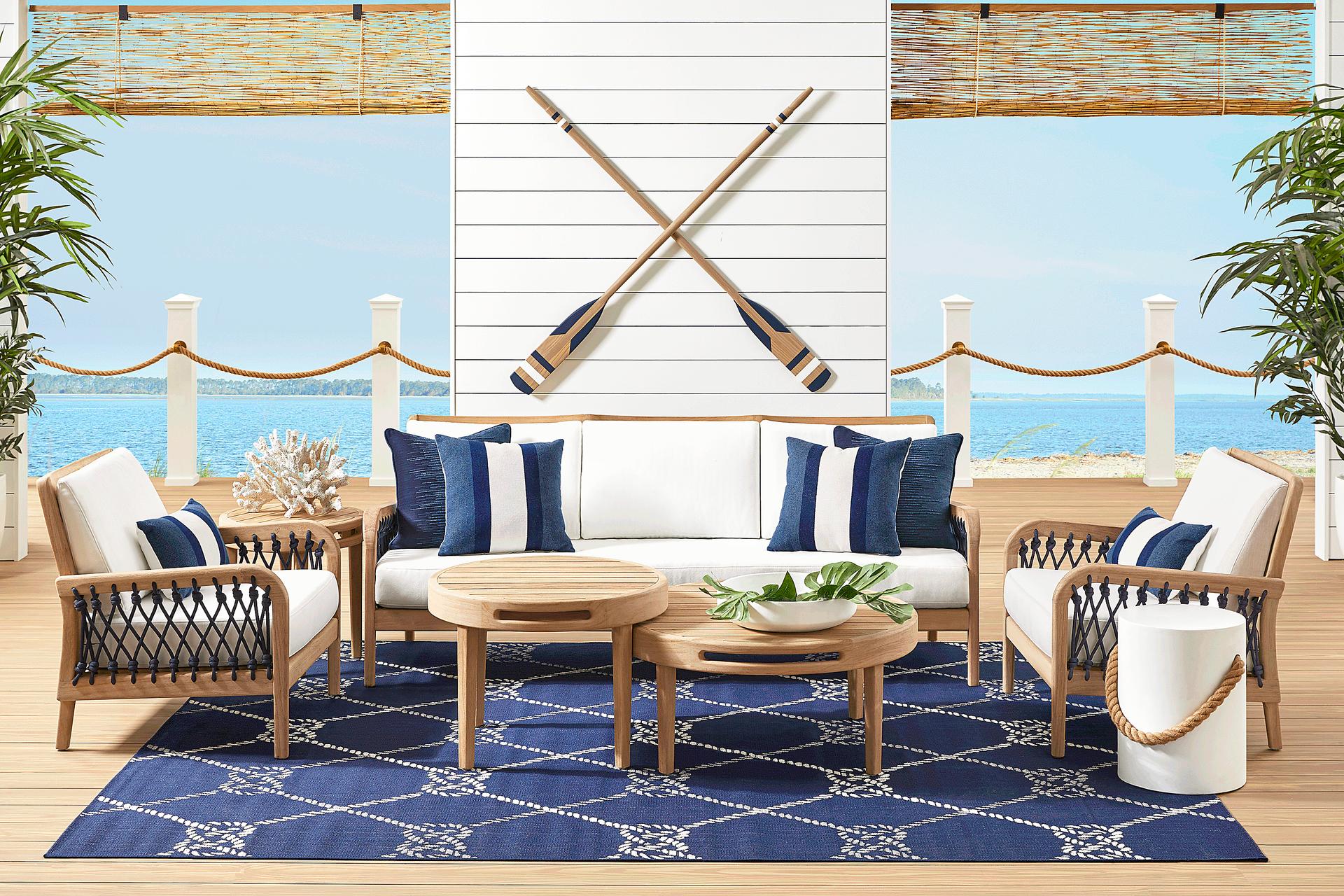 Riva Blonde 6 Pc Outdoor Seating Set with White Cushions