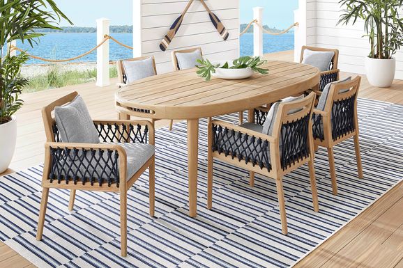 Riva Blonde 7 Pc Oval Outdoor Dining Set with Slate Cushions