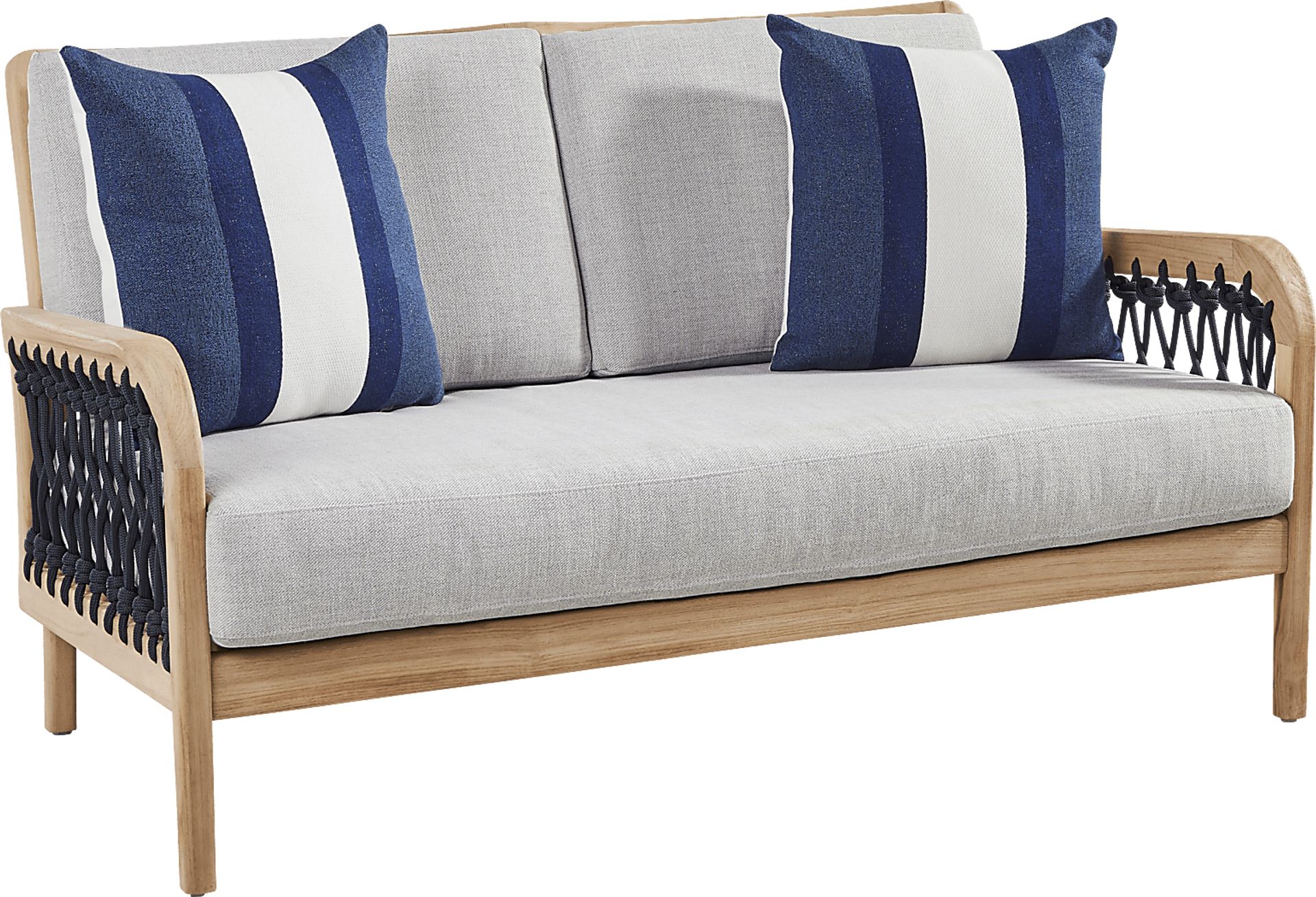 Riva Blonde 5 Pc Outdoor Loveseat Seating Set with Dove Cushions - Image 3